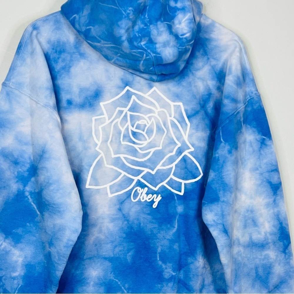 Obey Blue Tiedye Mira Rose Fleece Hoodie Large